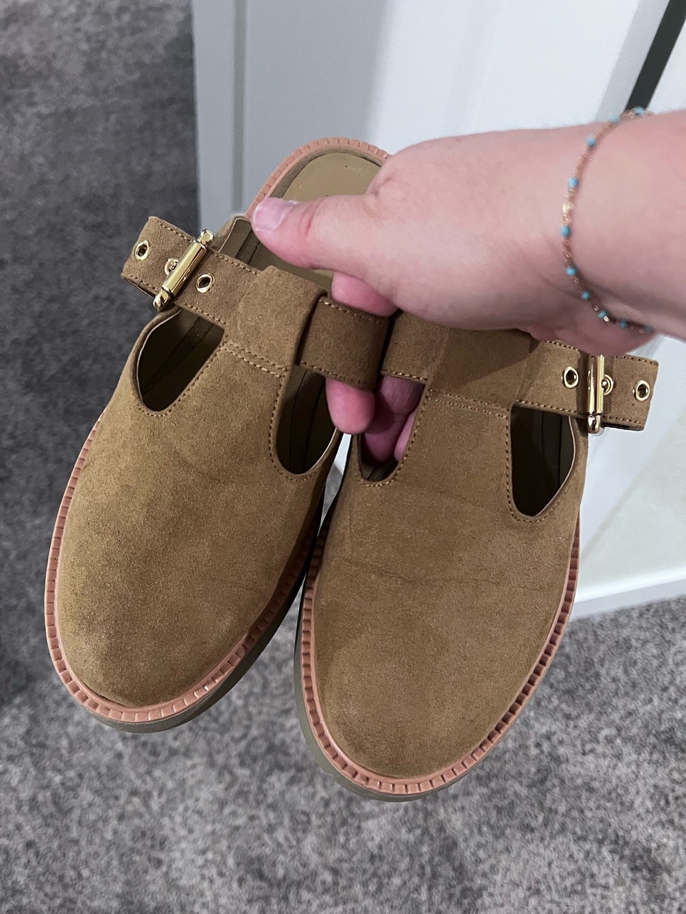 Women's Suede Buckle Platform Mary Jane Flats in Tan from Kohls
